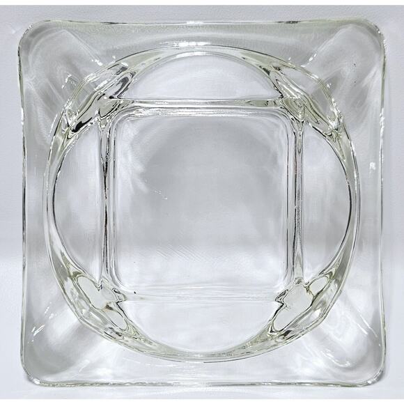 Vintage Square Clear Glass Ashtray 5.75" with Corner Notches - Very Heavy - Picture 1 of 5